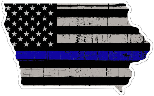 State of Iowa Thin Blue Line Sticker Vinyl Decal Multiple Sizes support police