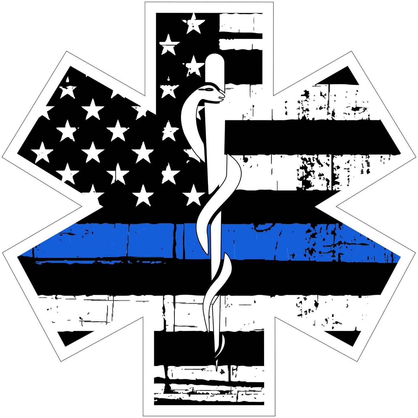 Star of Life Thin Blue Line Vinyl Decal EMS police EMT law enforcement *Sizes*
