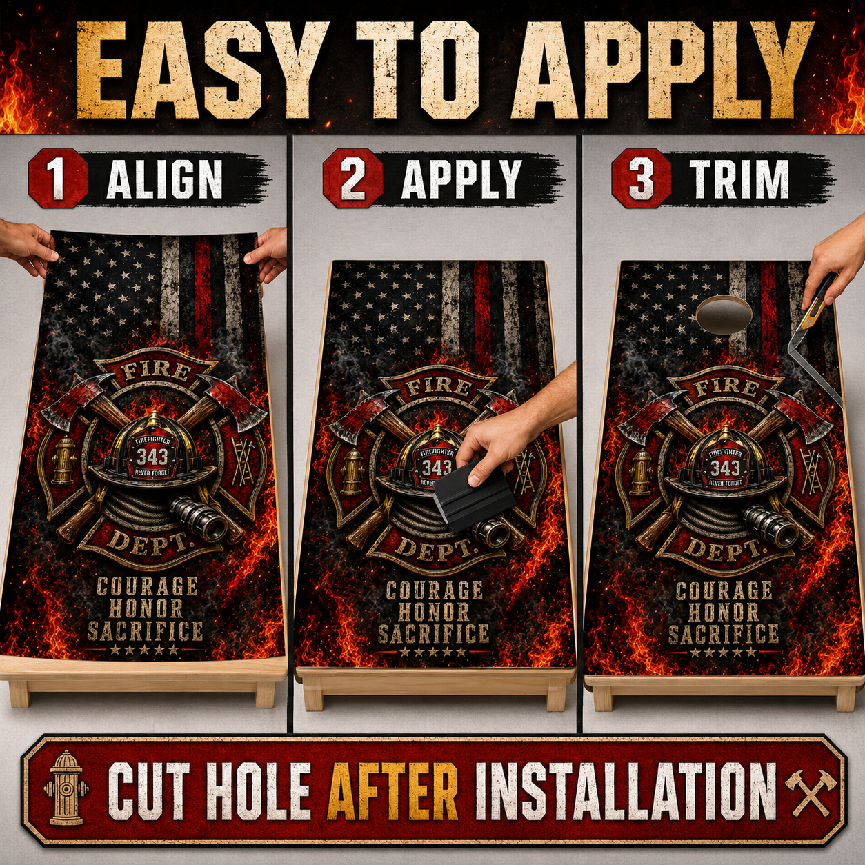 Firefighter Cornhole Wraps Set of 2 Maltese Cross Vinyl Board Decals Customized