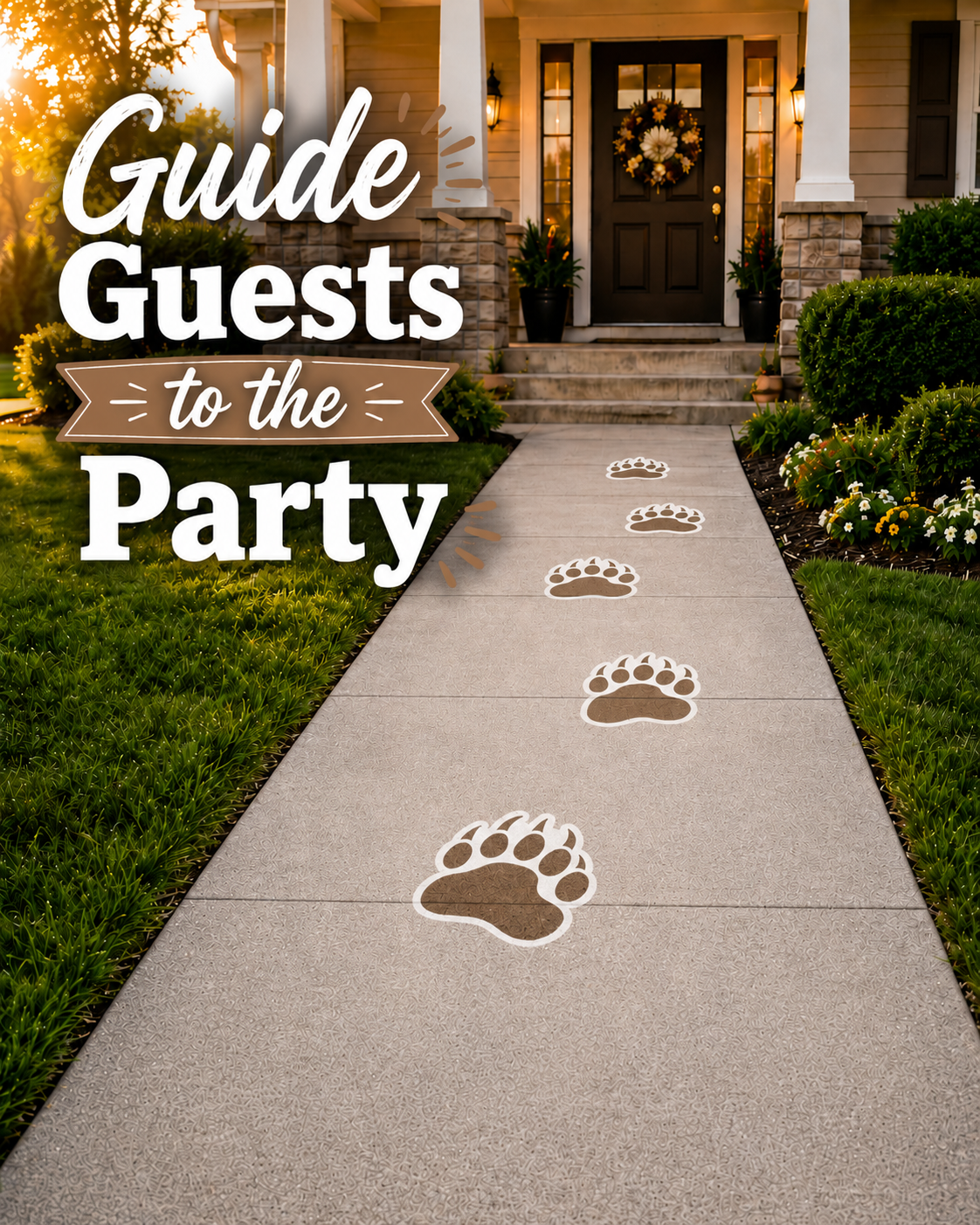 Bear Paw Sidewalk Decals 9" Floor Stickers Party Tracks Set of 5 Outdoor Vinyl