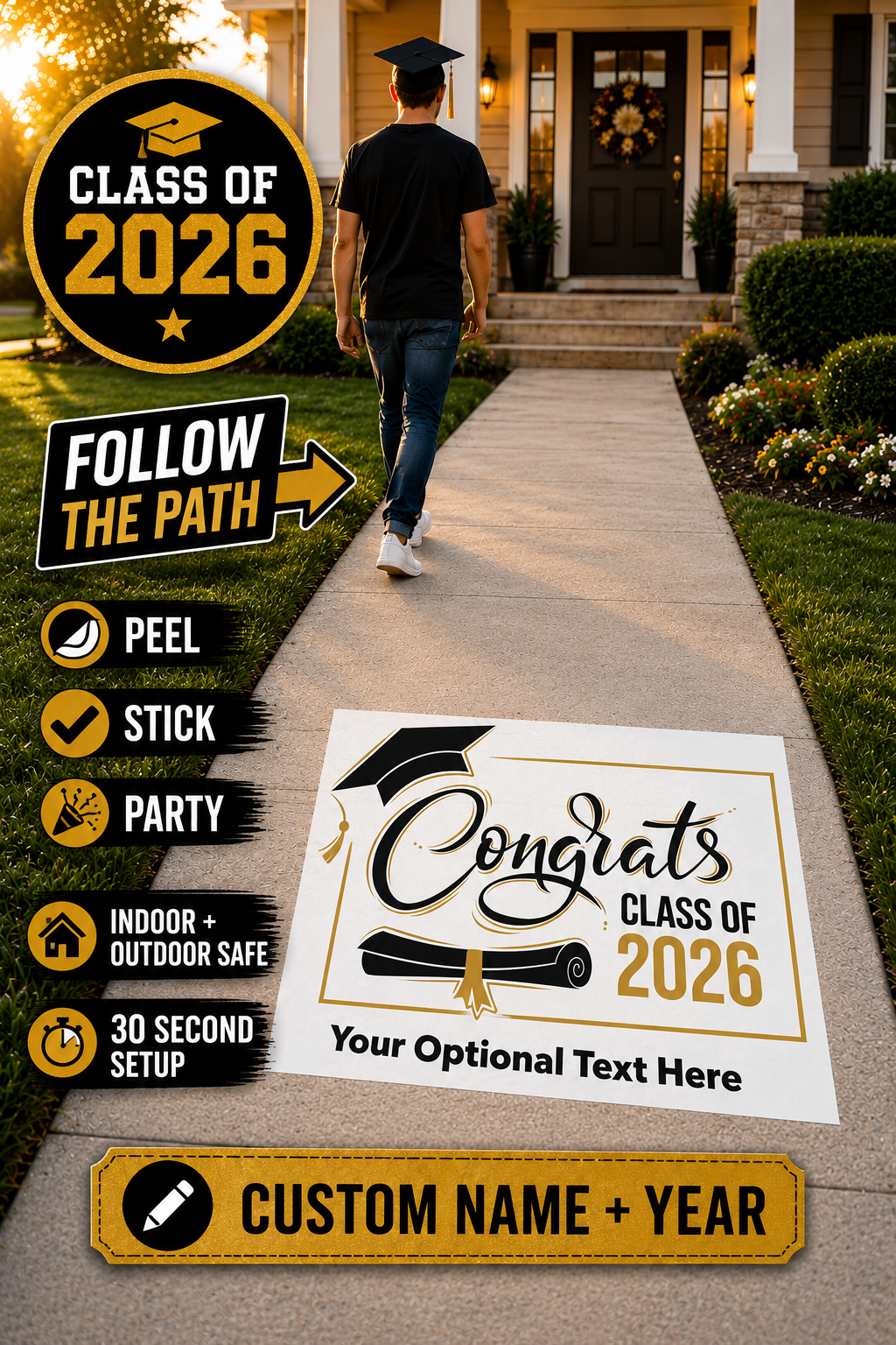 Class of 2026 Floor Decal Graduation Party Vinyl Pathway Sticker Custom