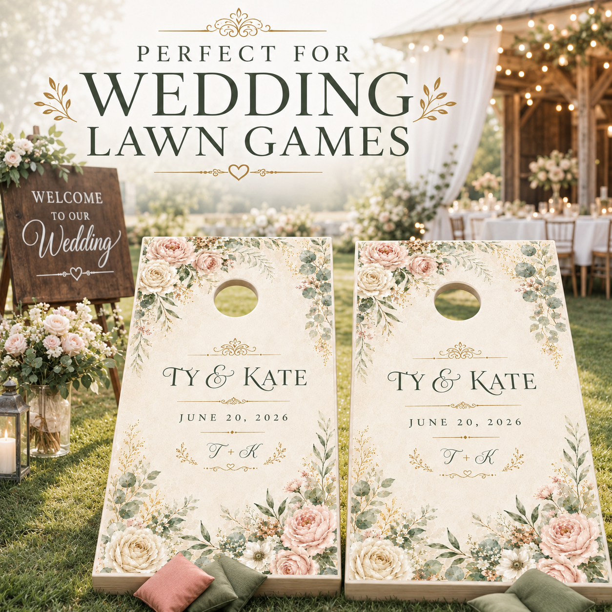 Custom Wedding Cornhole Board Wraps Set of 2 Personalized Vinyl Decals