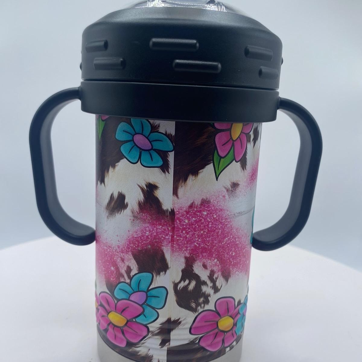 Cow Themed Kids 10 oz Insulated Sippy Cup Cute With Removable Handles baby