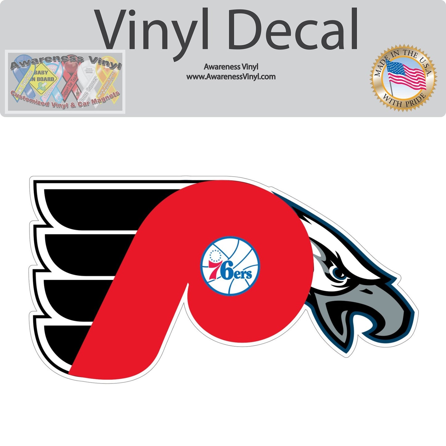 PHILADELPHIA Sports Fan mashup Vinyl Decal EAGLES / 76ERS / FLYERS / PHILLIES