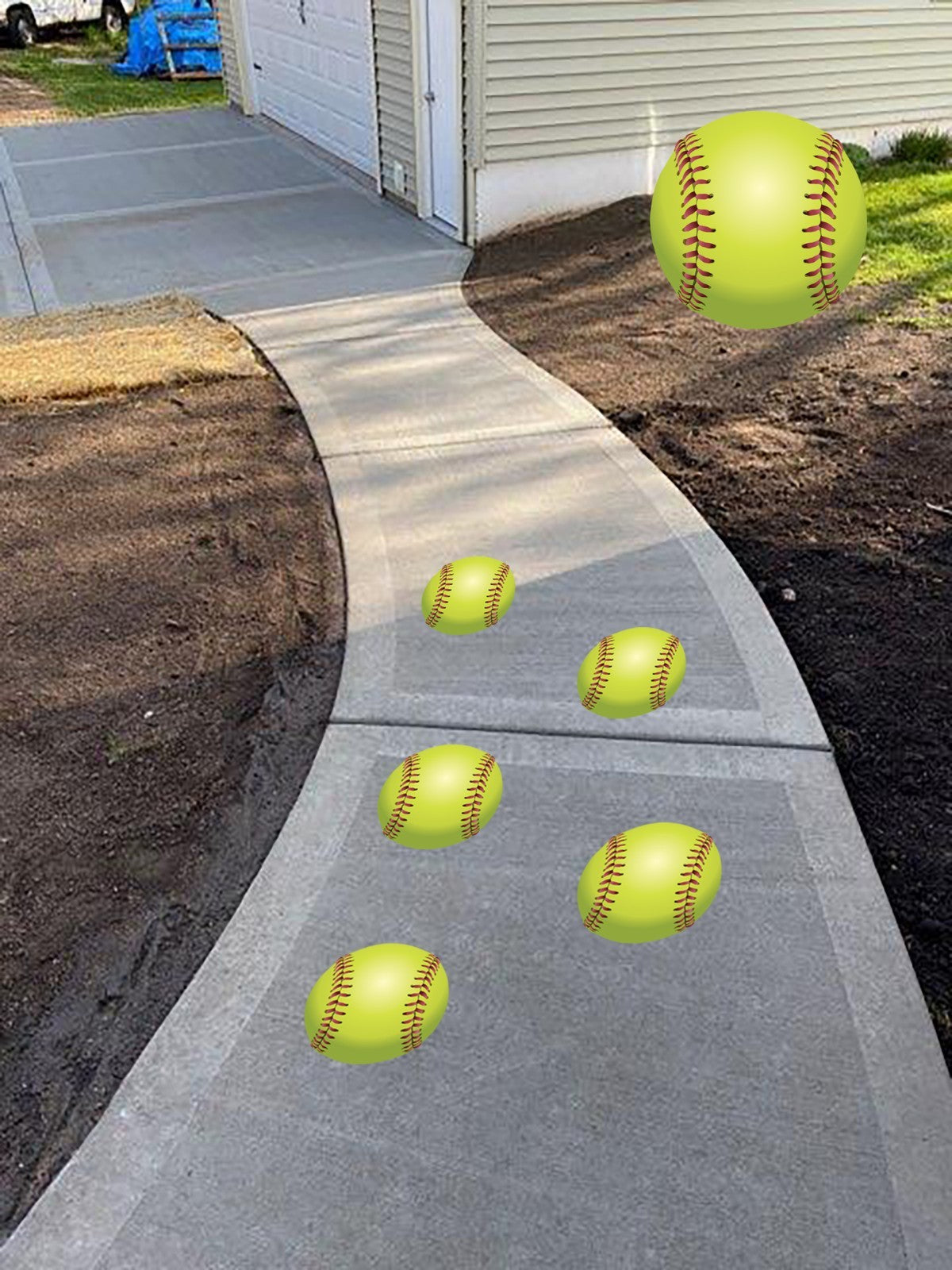 Softball Party Floor Decals Set of 5 9" Removable Floor Sidewalk Vinyl