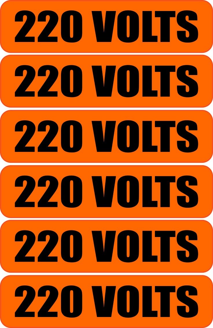 6x 220 Volts Warning Vinyl Decal | Outdoor Laminated | Electrical Safety Sticker