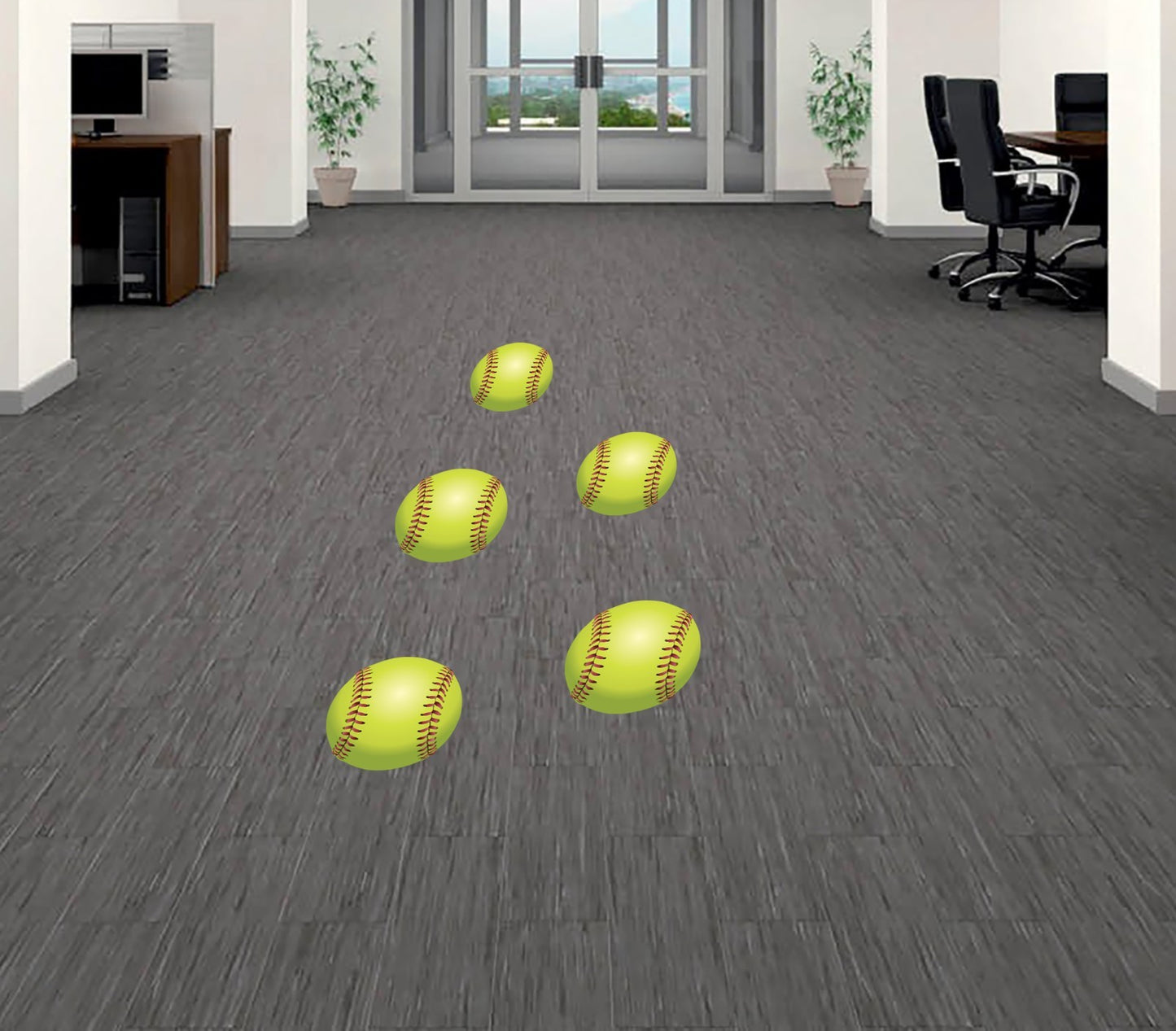 Softball Party Floor Decals Set of 5 9" Removable Floor Sidewalk Vinyl