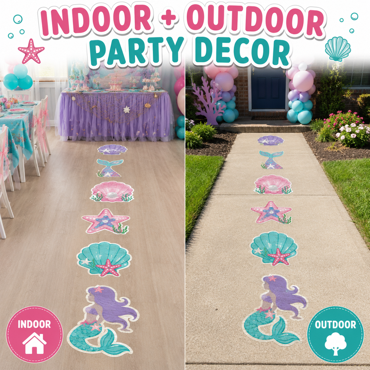 Mermaid Floor Decals Set of 6 Under the Sea Party Sidewalk Stickers