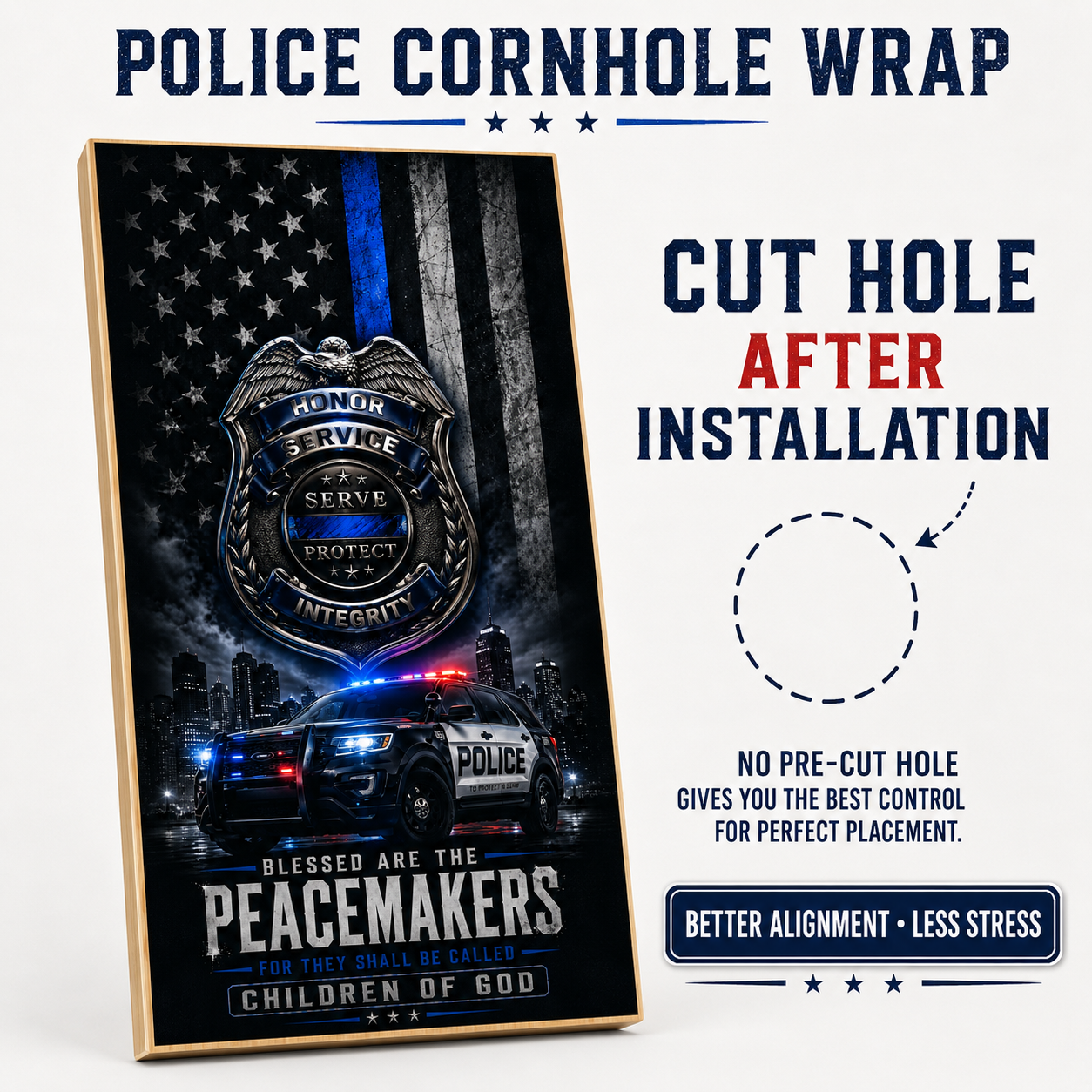 Police Cornhole Board Wrap Set Thin Blue Line Vinyl Decals Law Enforcement Set 2