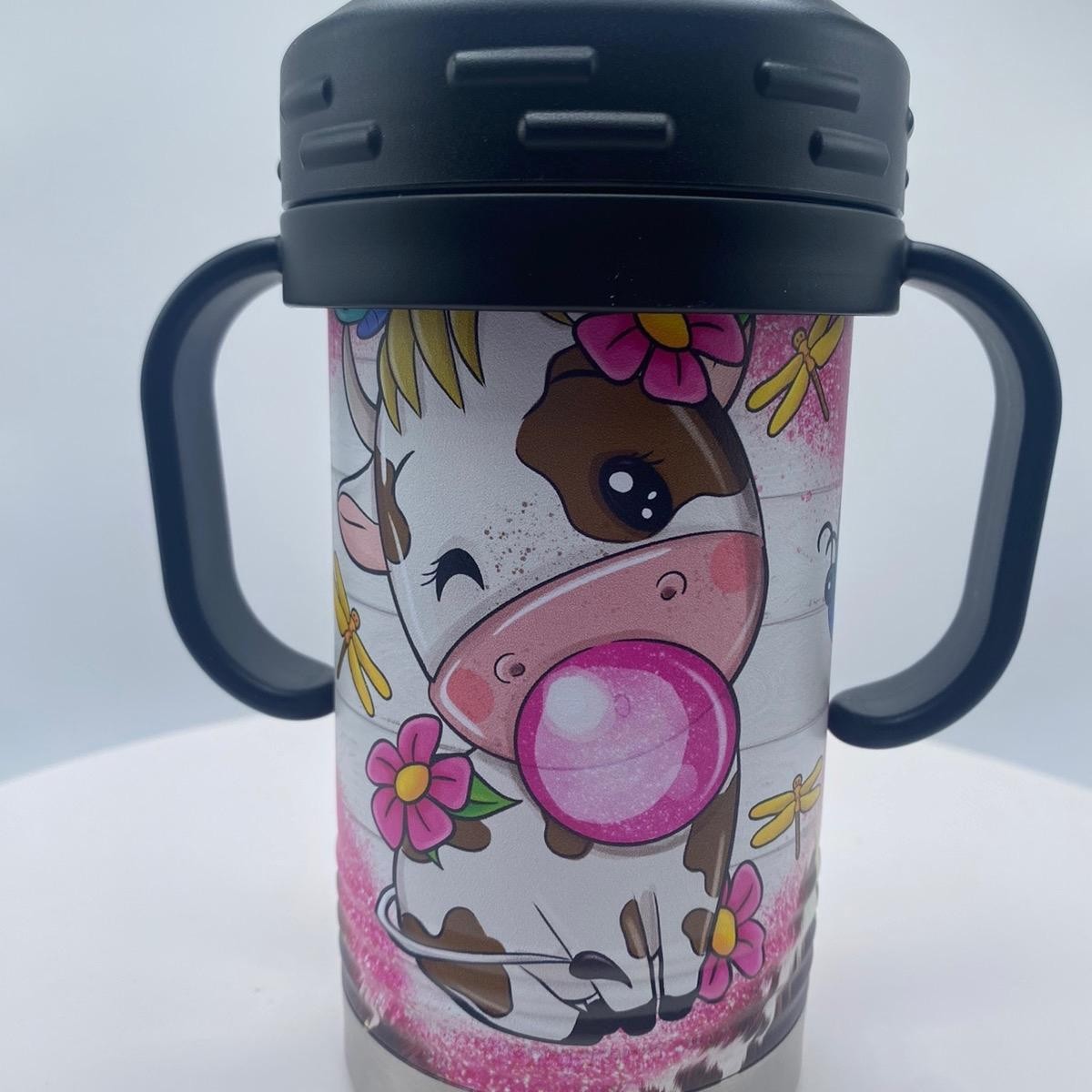Cow Themed Kids 10 oz Insulated Sippy Cup Cute With Removable Handles baby