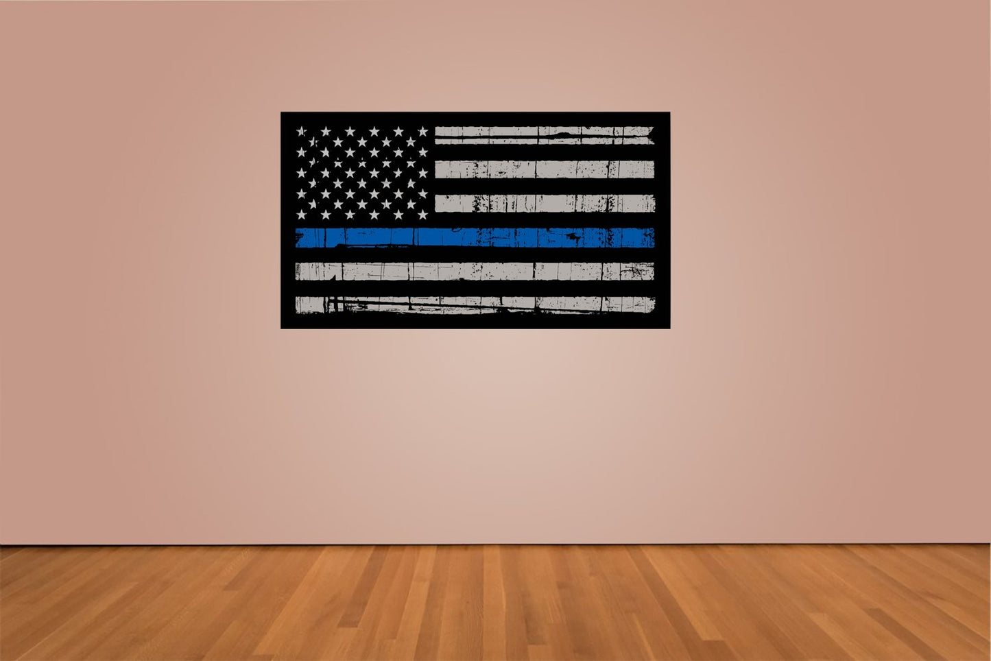 Thin Blue Line American Flag Indoor Wall Vinyl Decal Sticker 5 - 52" Support Law