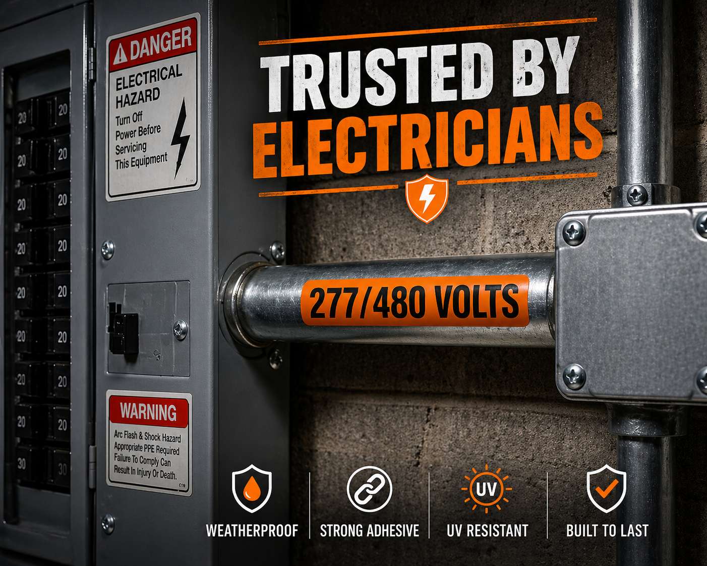 277/480 Volt Warning Decal – Electrical Panel & Conduit Label – Waterproof – 6x