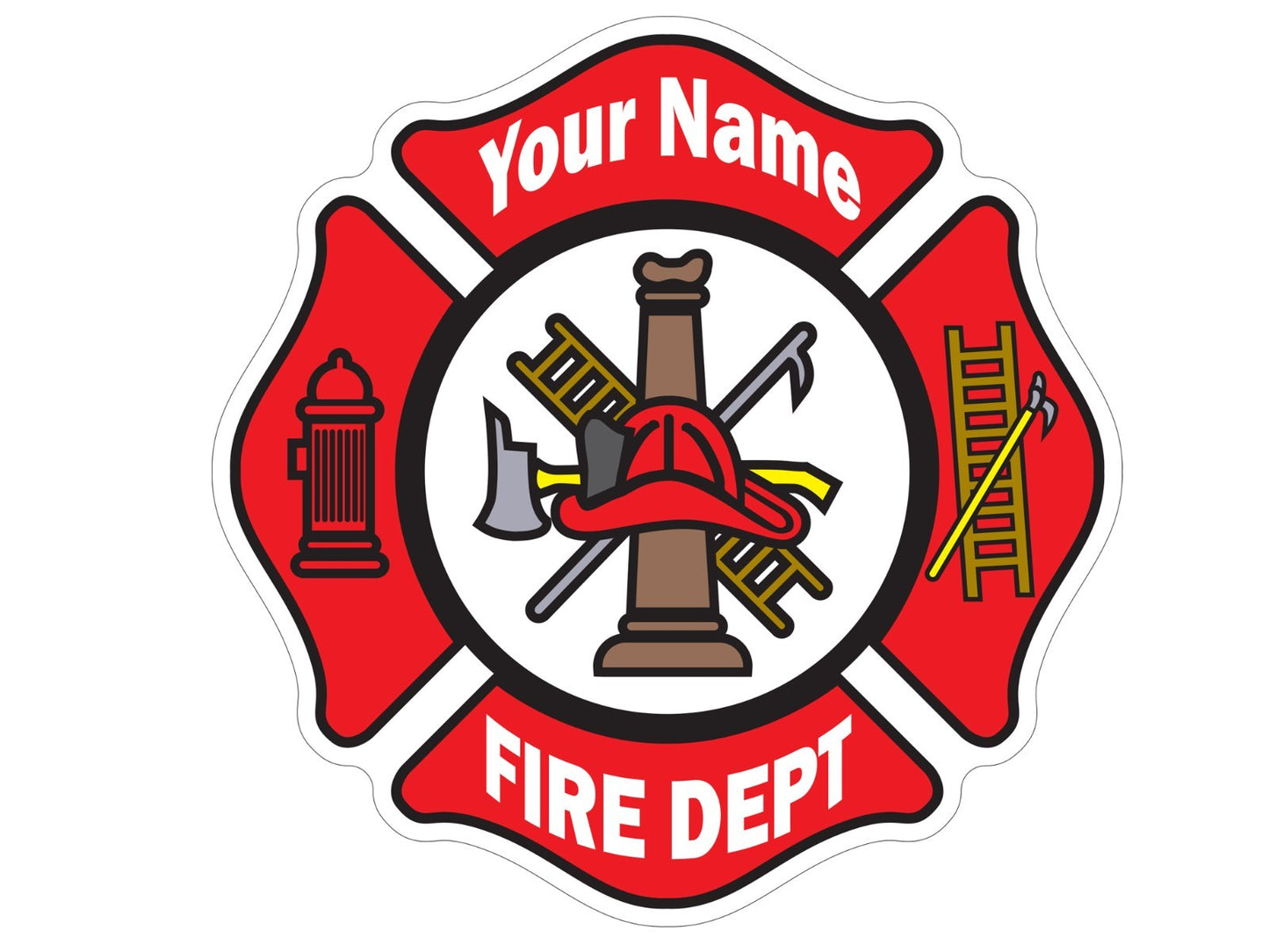 4" Customized Fire Department Maltese Cross Vinyl Decal Outdoor Laminated