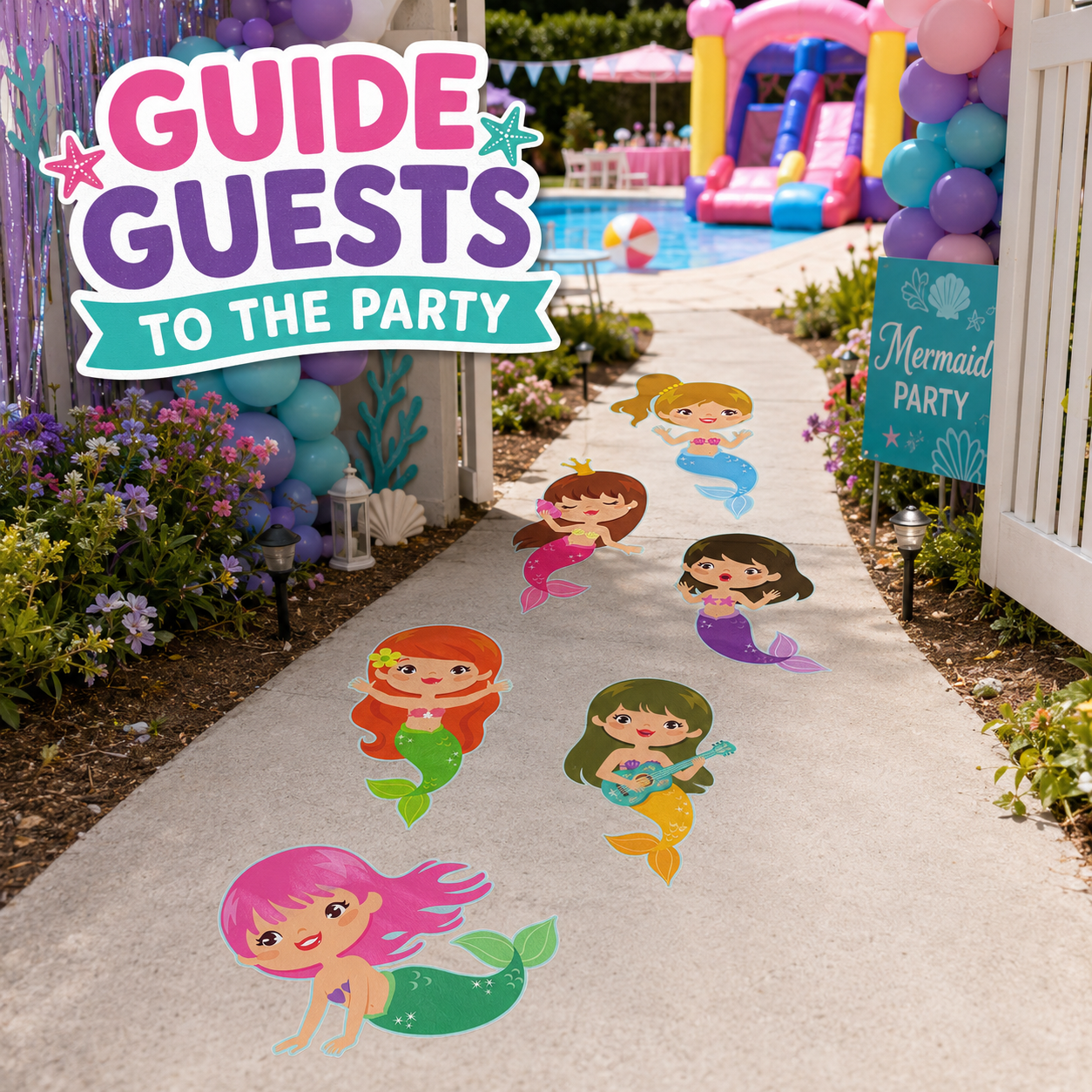 Mermaid Floor Decals Set of 6 Under the Sea Party Sidewalk Stickers
