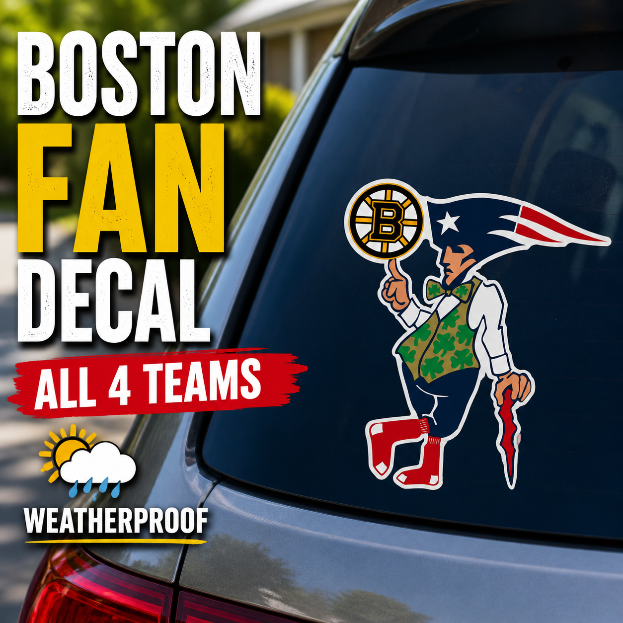 Boston Sports Fan Vinyl Decal 5" Sticker Patriots Celtics Bruins Red Sox Car