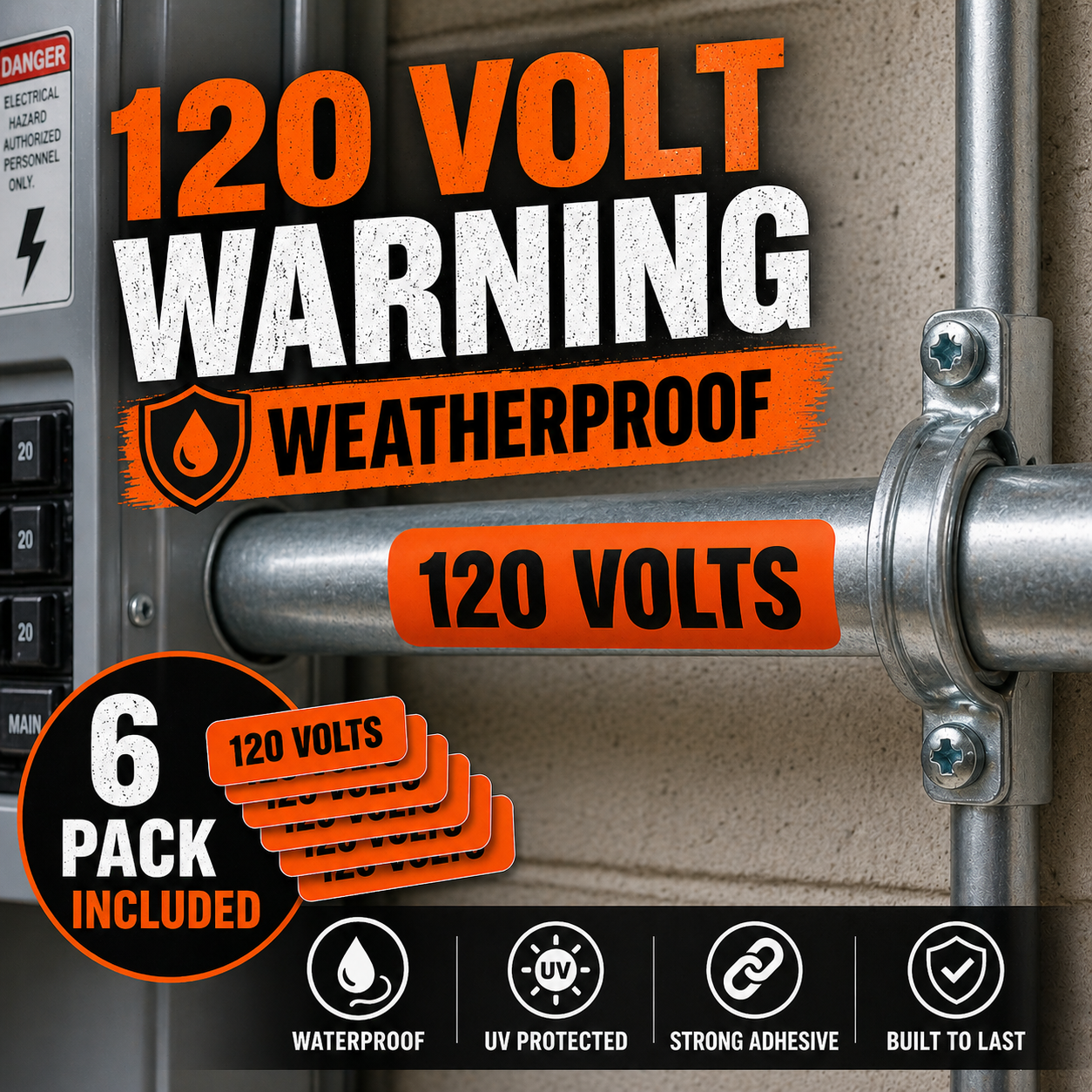 120V Electrical Warning Decal Conduit Label Waterproof Vinyl Sticker 6 Pack