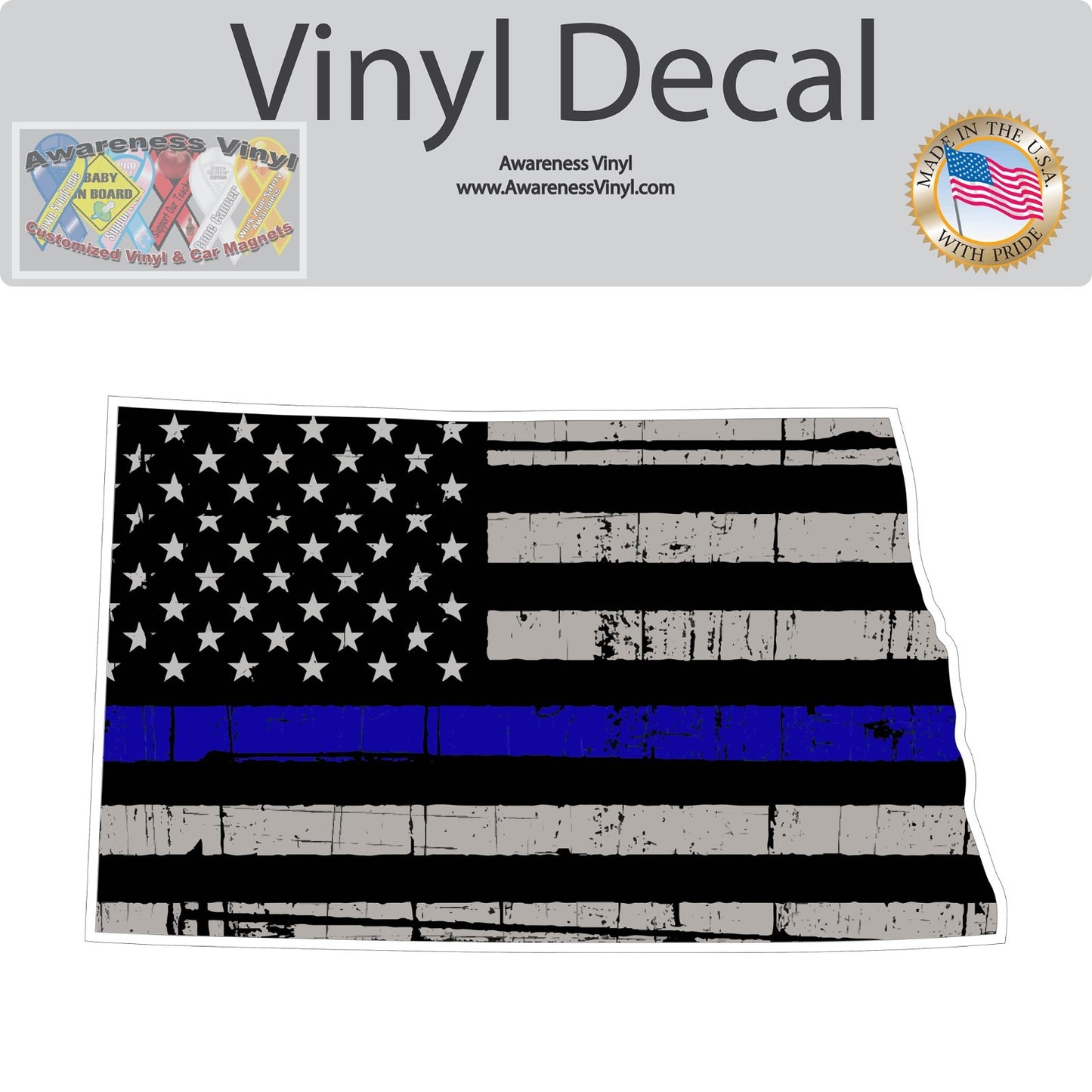State of North Dakota Thin Blue Line Sticker Vinyl Decal Multiple Sizes police