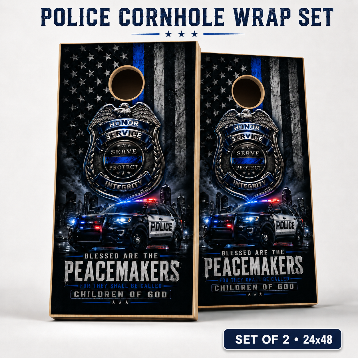 Police Cornhole Board Wrap Set Thin Blue Line Vinyl Decals Law Enforcement Set 2