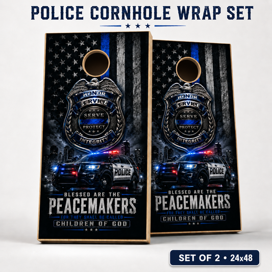 Police Cornhole Board Wrap Set Thin Blue Line Vinyl Decals Law Enforcement Set 2