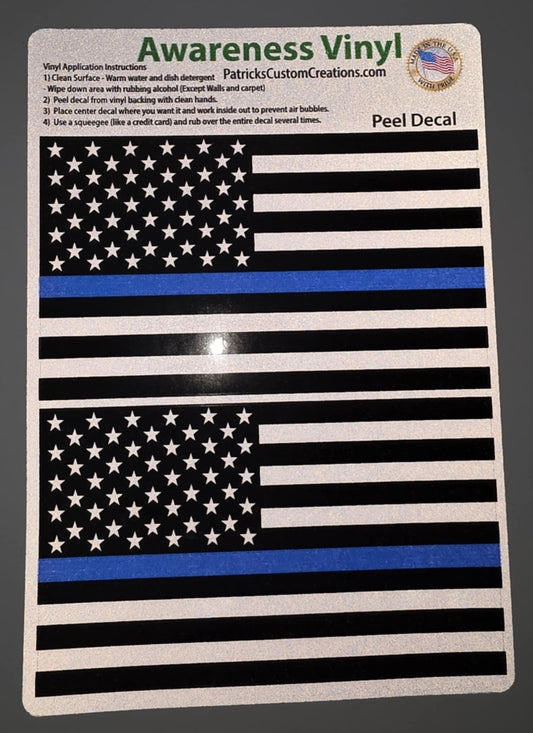 Pair 2x Reflective Thin Blue Line Police Flag Outdoor Decal Sticker support