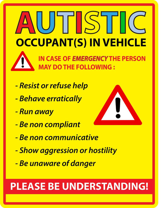 Autistic Passenger Occupant In Vehicle Autism Sticker Vinyl Decal Multiple Sizes