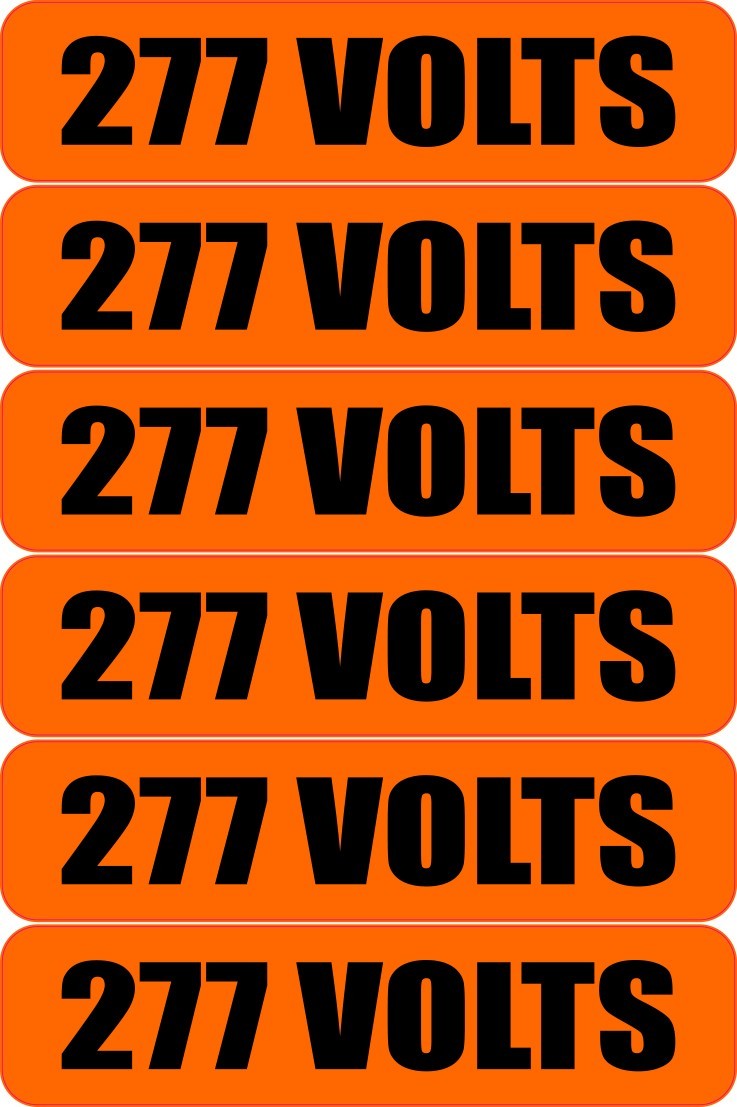 6x 277 Volts Warning Vinyl Decal | Outdoor Laminated | Electrical Safety Sticker