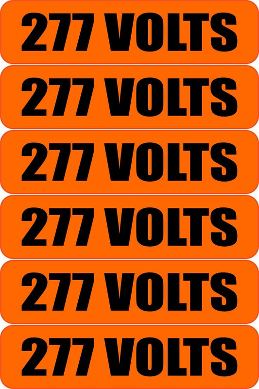 6x 277 Volts Warning Vinyl Decal | Outdoor Laminated | Electrical Safety Sticker
