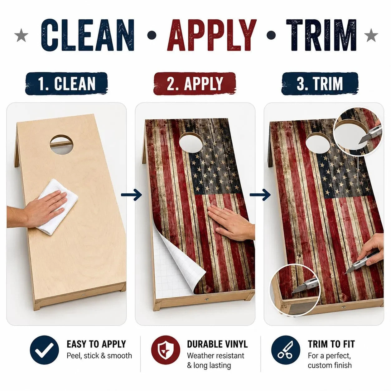 American Flag Cornhole Board Wraps Set of 2 Distressed Vinyl Decals Laminated