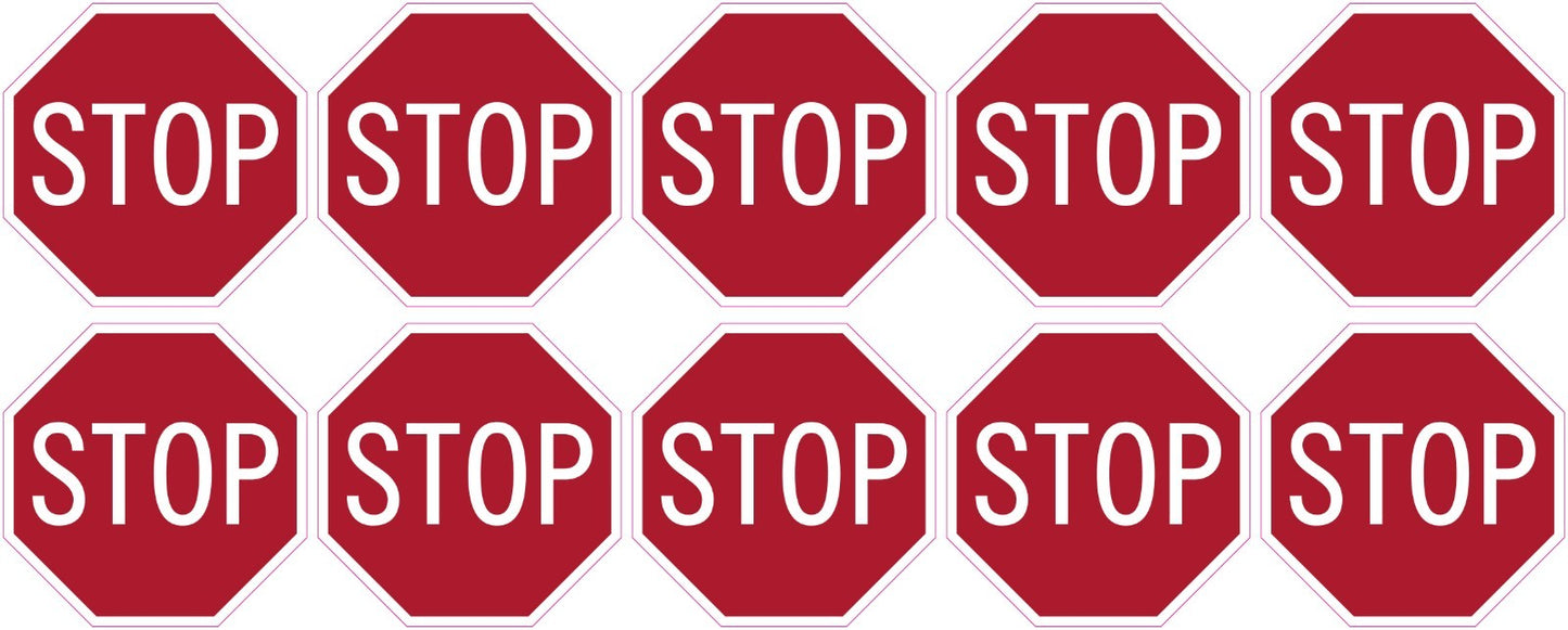 Stop Sign Stickers | 10 Vinyl Decals | 1.5" octagon shape | outdoor durable
