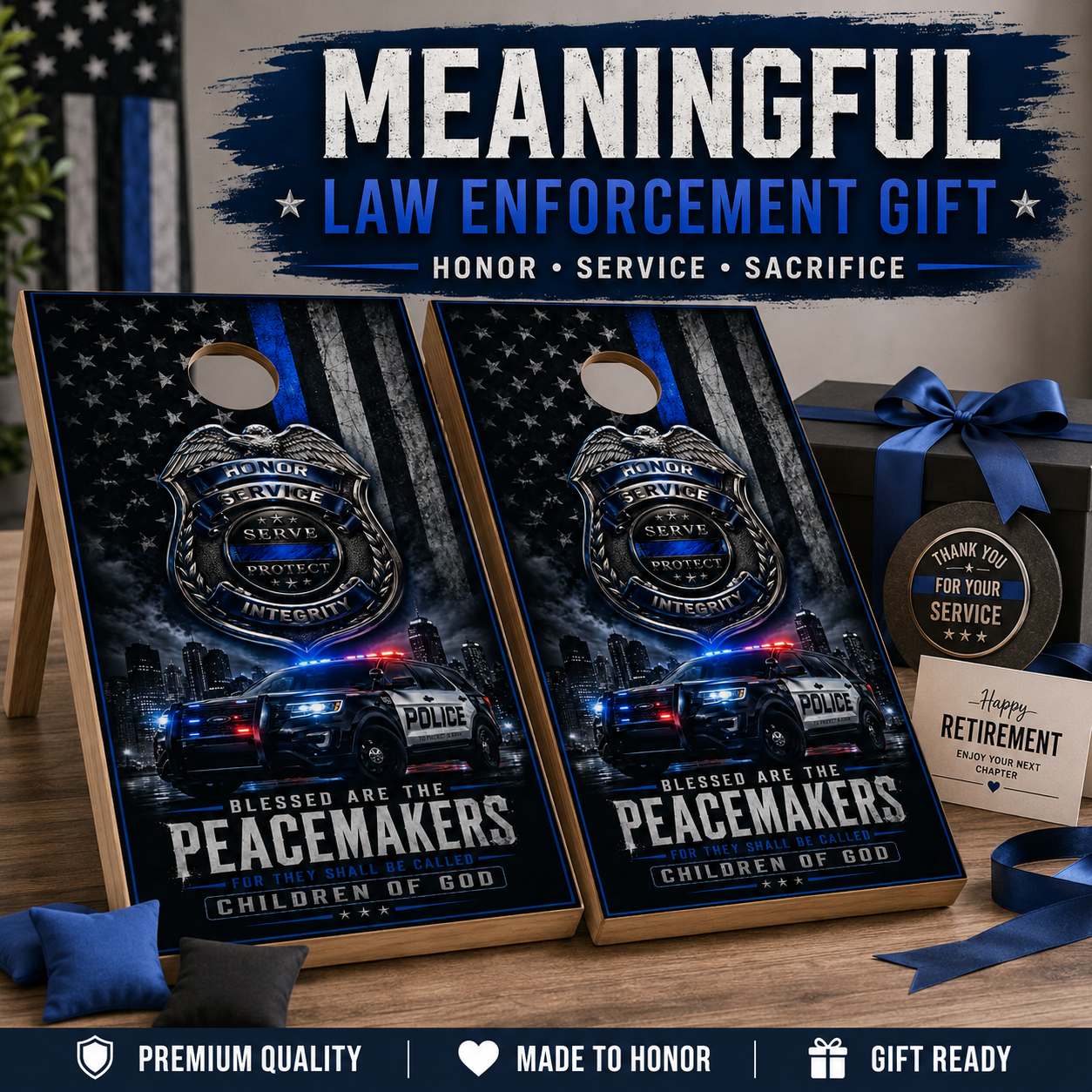 Police Cornhole Board Wrap Set Thin Blue Line Vinyl Decals Law Enforcement Set 2