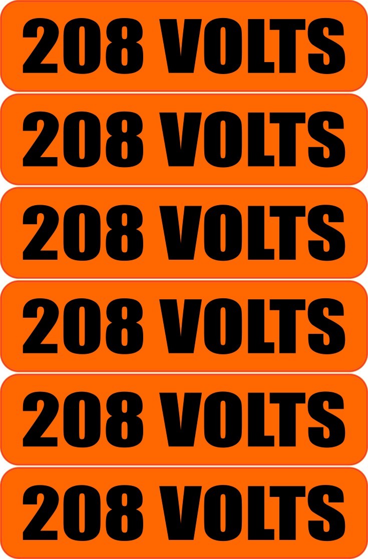 6x 208 Volts Warning Vinyl Decal | Outdoor Laminated | Electrical Safety Sticker