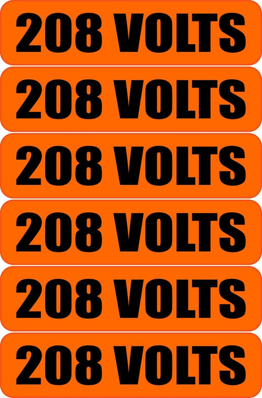 6x 208 Volts Warning Vinyl Decal | Outdoor Laminated | Electrical Safety Sticker