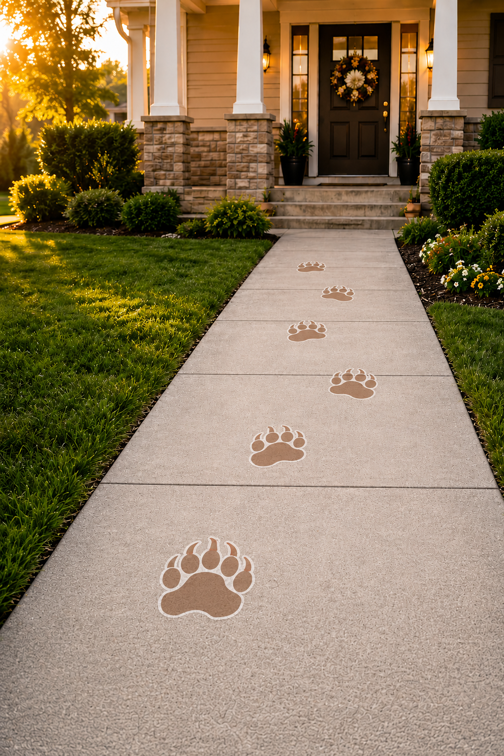 Bear Paw Sidewalk Decals 9" Floor Stickers Party Tracks Set of 5 Outdoor Vinyl