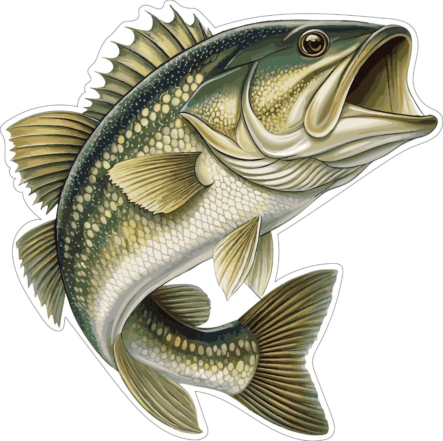 Jumping Bass Fish Die Cut Laminated Vinyl Decal Sticker | Sizes pro premium