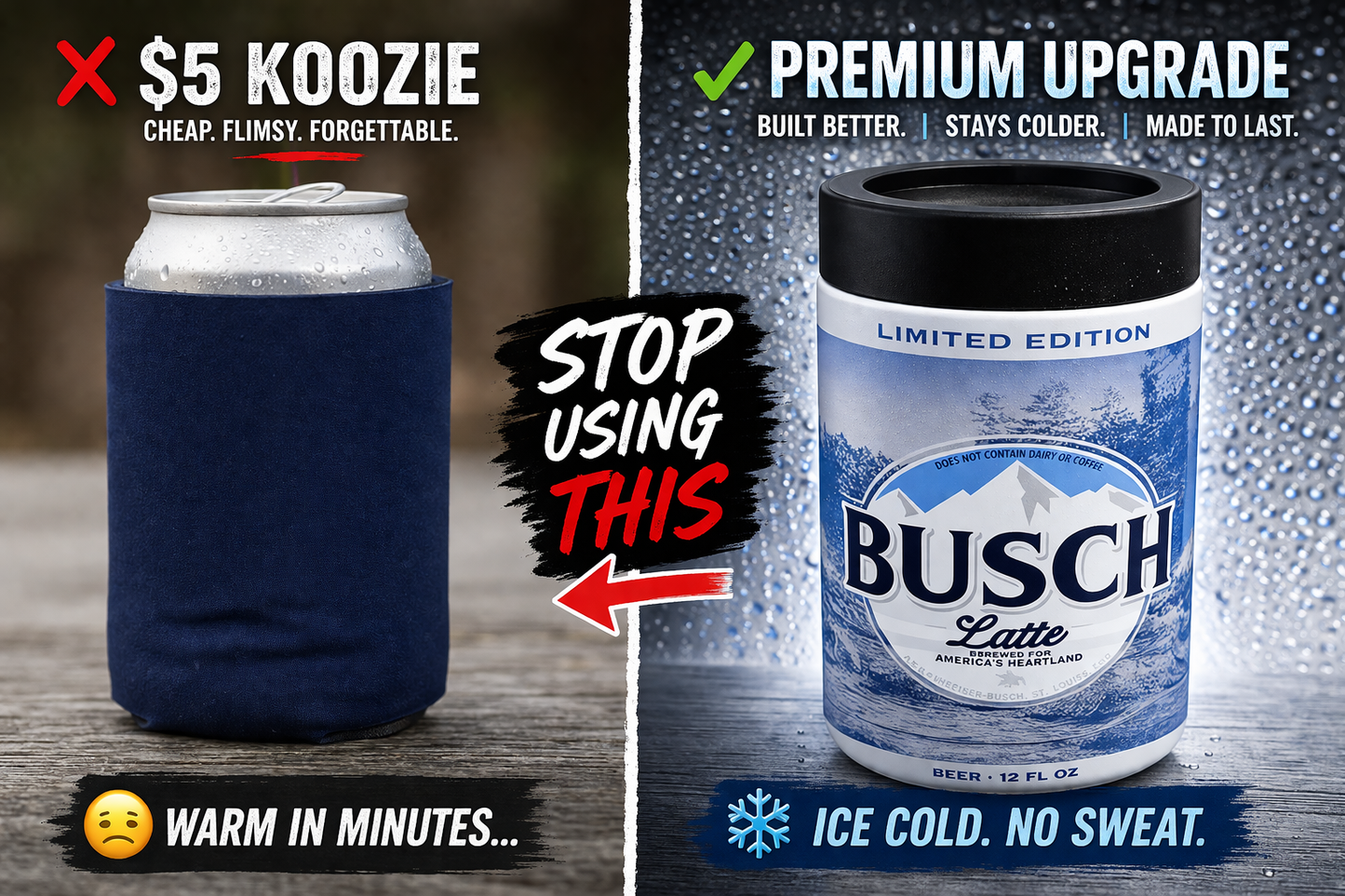 Busch Latte Can Cooler – Insulated Stainless Steel Beer Holder – 12 & 16 oz Koozie – Funny Gift for Dad, Tailgates & Parties