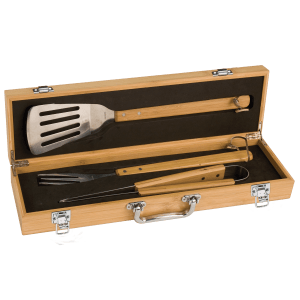 3-Piece Bamboo BBQ Set in Bamboo Case
