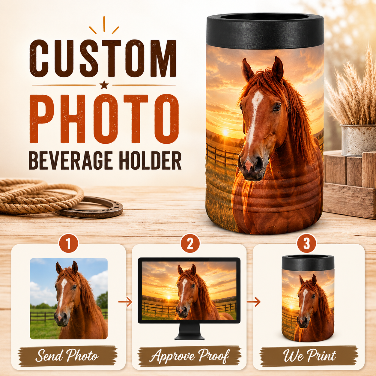 Custom Horse Photo Beverage Holder