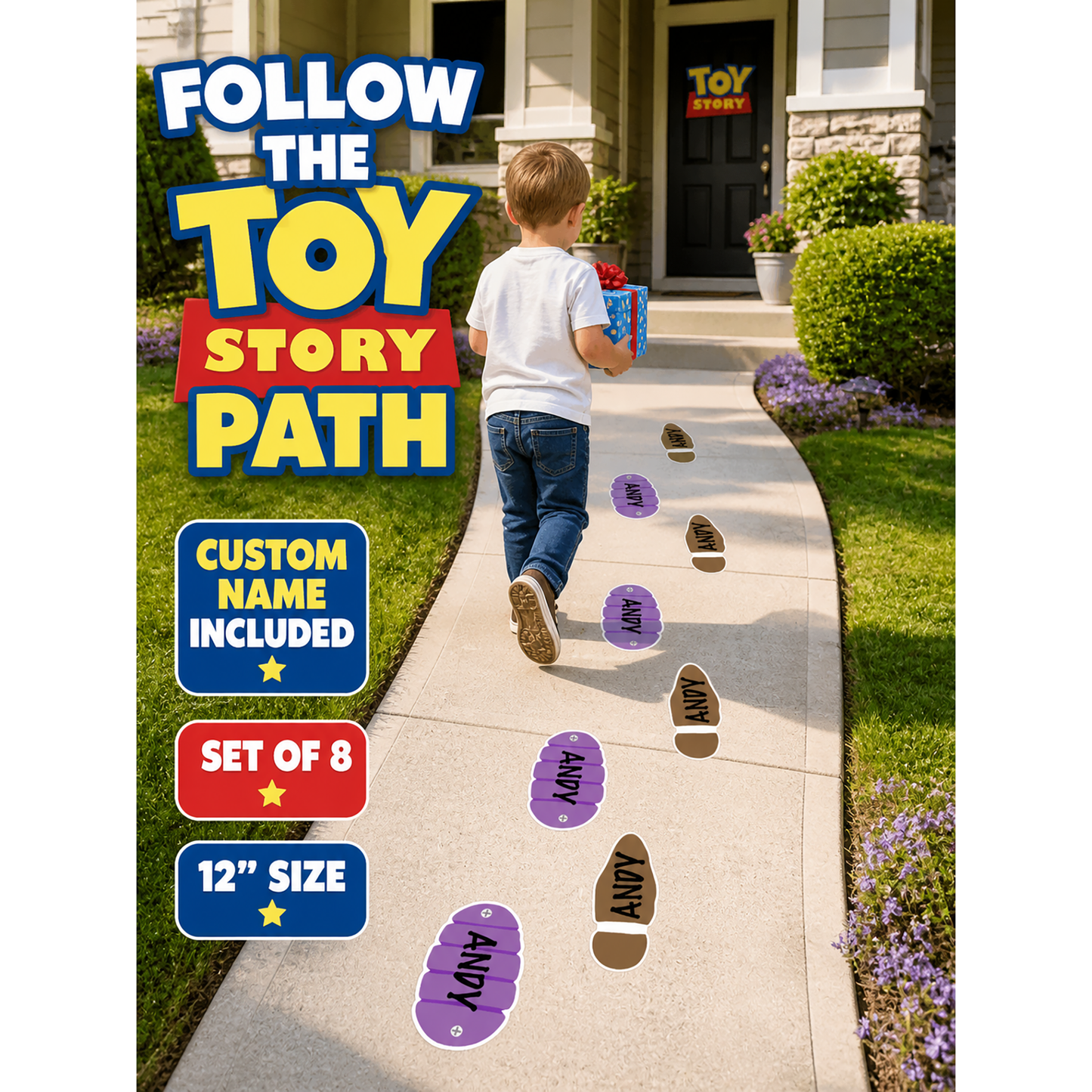 Custom Toy Story Footprint Decals – Personalized Buzz & Woody Floor Stickers for Kids | Removable Waterproof Wall & Floor Decals