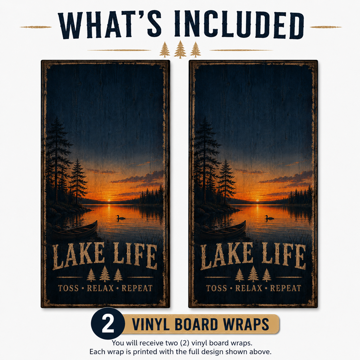 Lake Life Cornhole Board Wraps – Set of 2 Rustic Cabin Sunset Vinyl Wraps