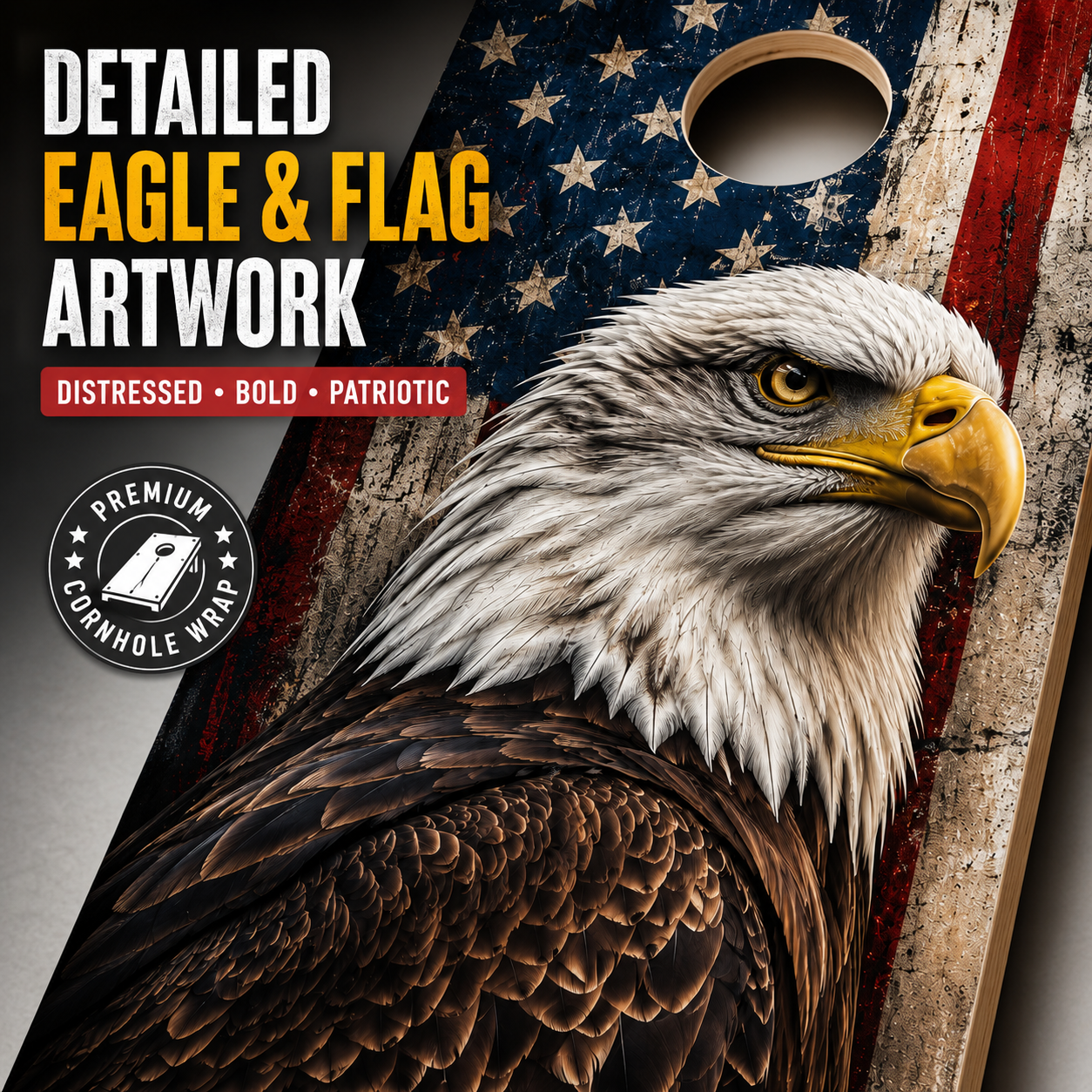 Patriotic Eagle Cornhole Board Wraps – Set of 2 American Flag Vinyl Wraps