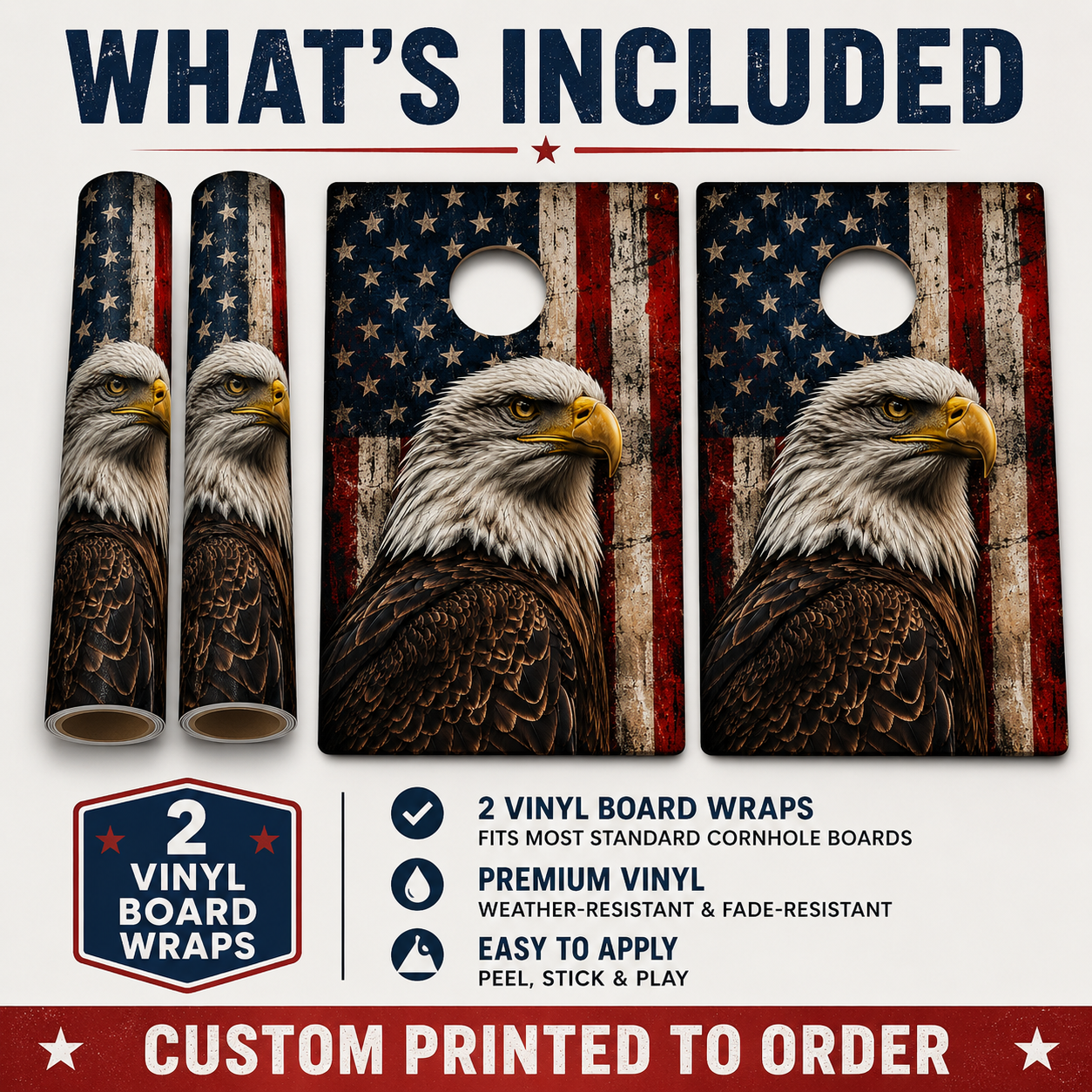 Patriotic Eagle Cornhole Board Wraps – Set of 2 American Flag Vinyl Wraps