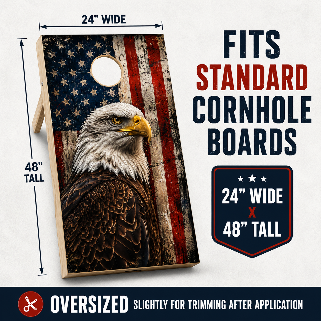 Patriotic Eagle Cornhole Board Wraps – Set of 2 American Flag Vinyl Wraps