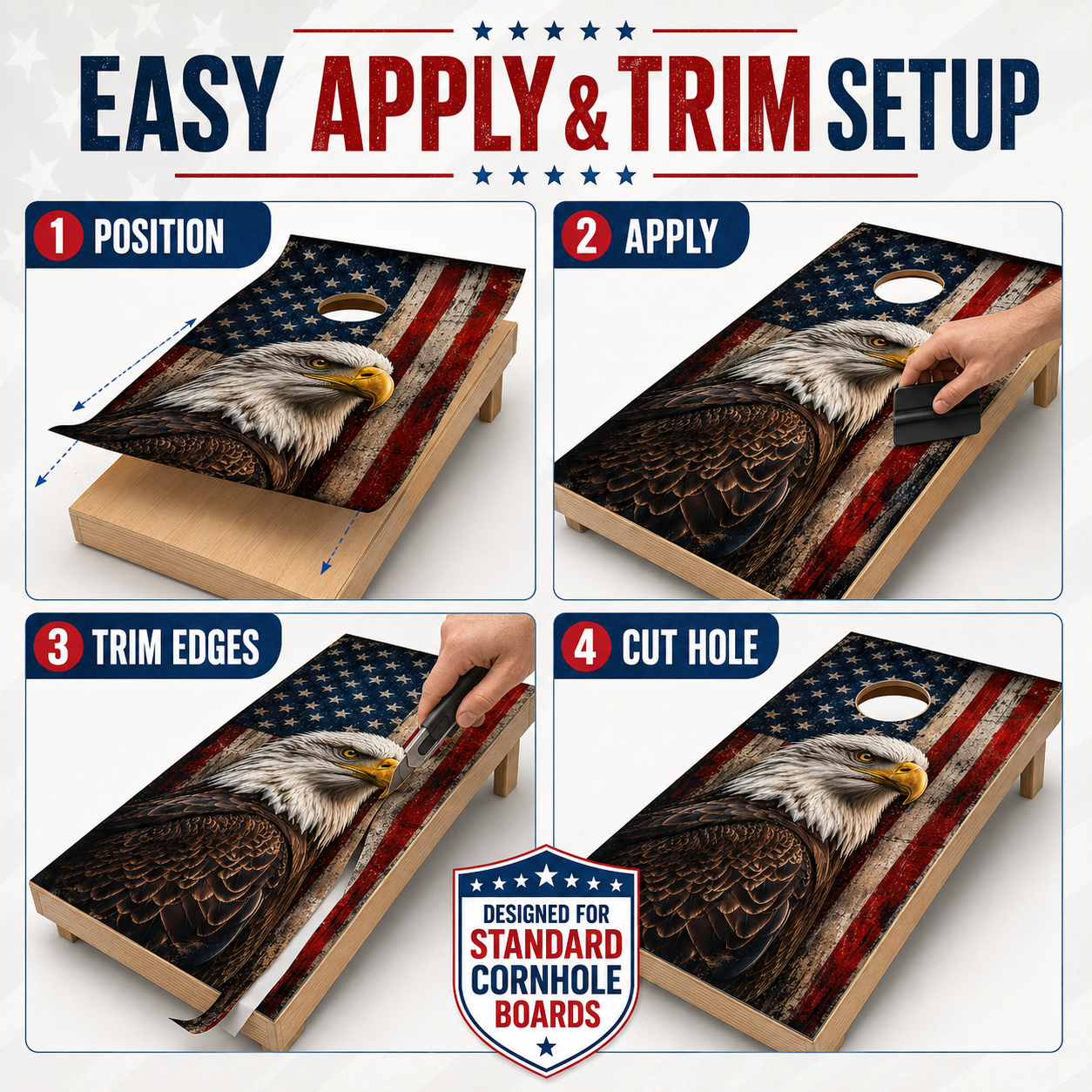 Patriotic Eagle Cornhole Board Wraps – Set of 2 American Flag Vinyl Wraps