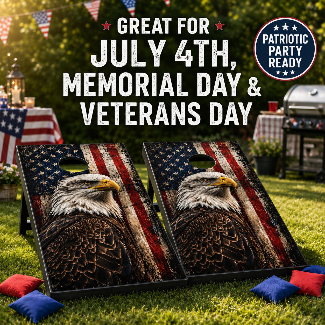 Patriotic Eagle Cornhole Board Wraps – Set of 2 American Flag Vinyl Wraps