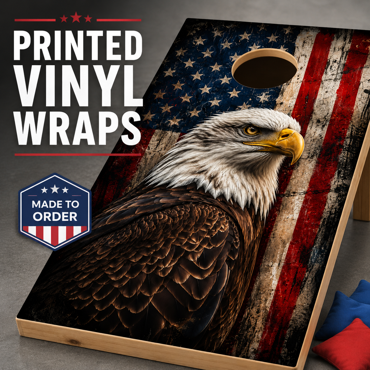 Patriotic Eagle Cornhole Board Wraps – Set of 2 American Flag Vinyl Wraps