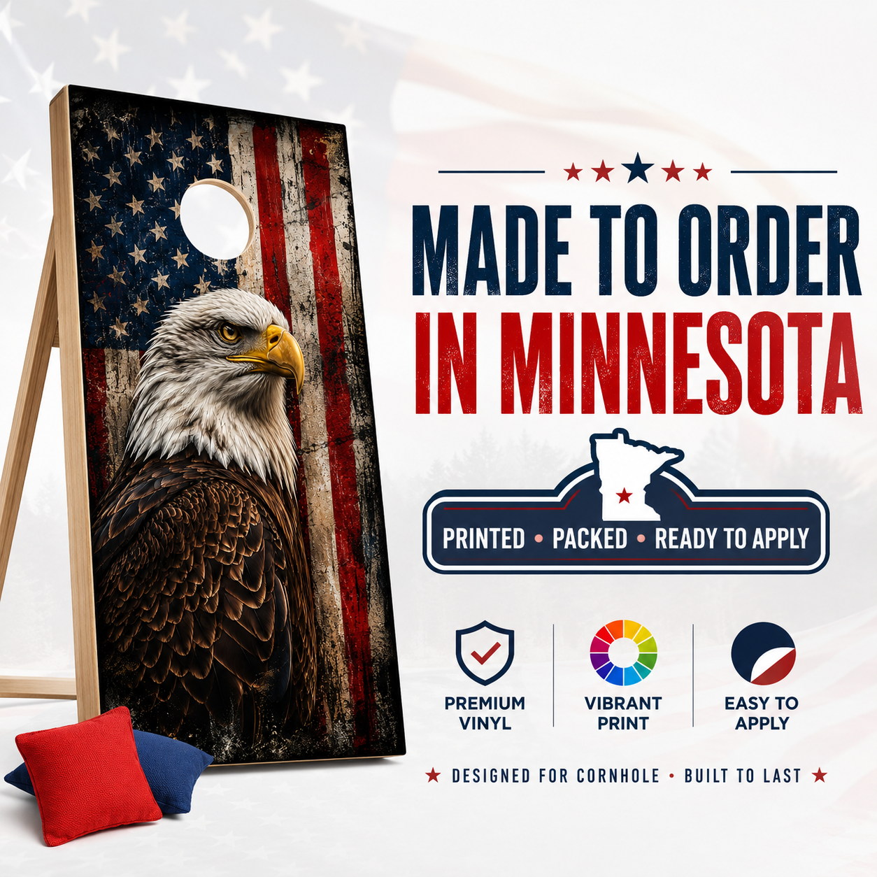 Patriotic Eagle Cornhole Board Wraps – Set of 2 American Flag Vinyl Wraps