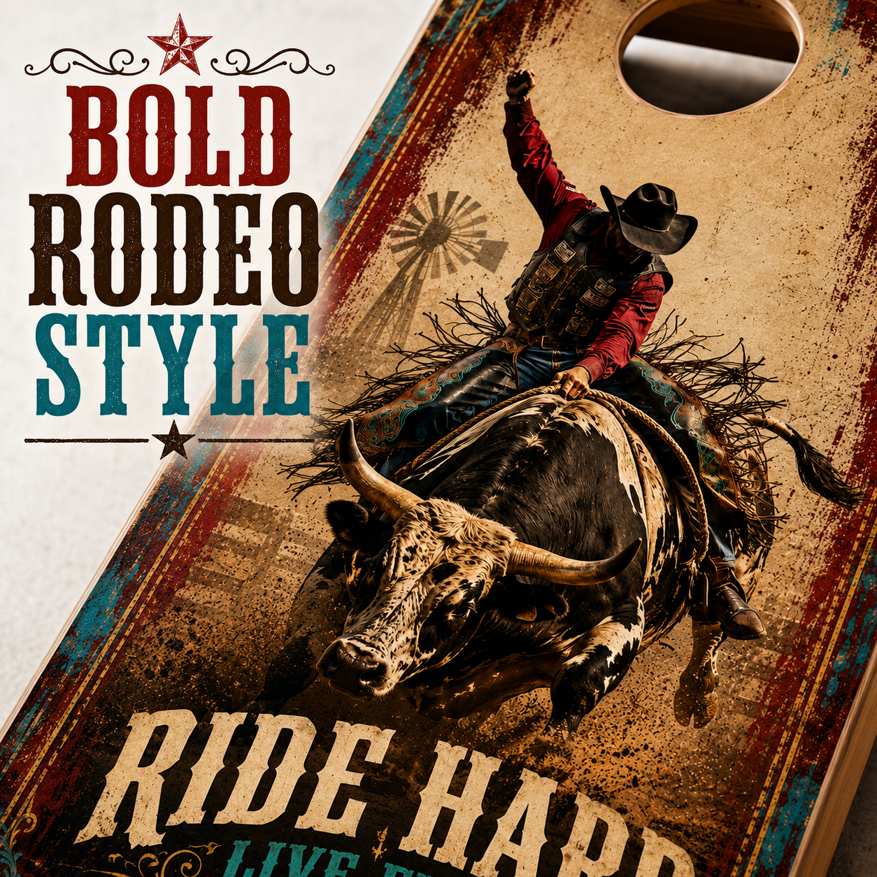 Rodeo Cornhole Board Wraps - Western Bull Rider Vinyl Wrap Set of 2