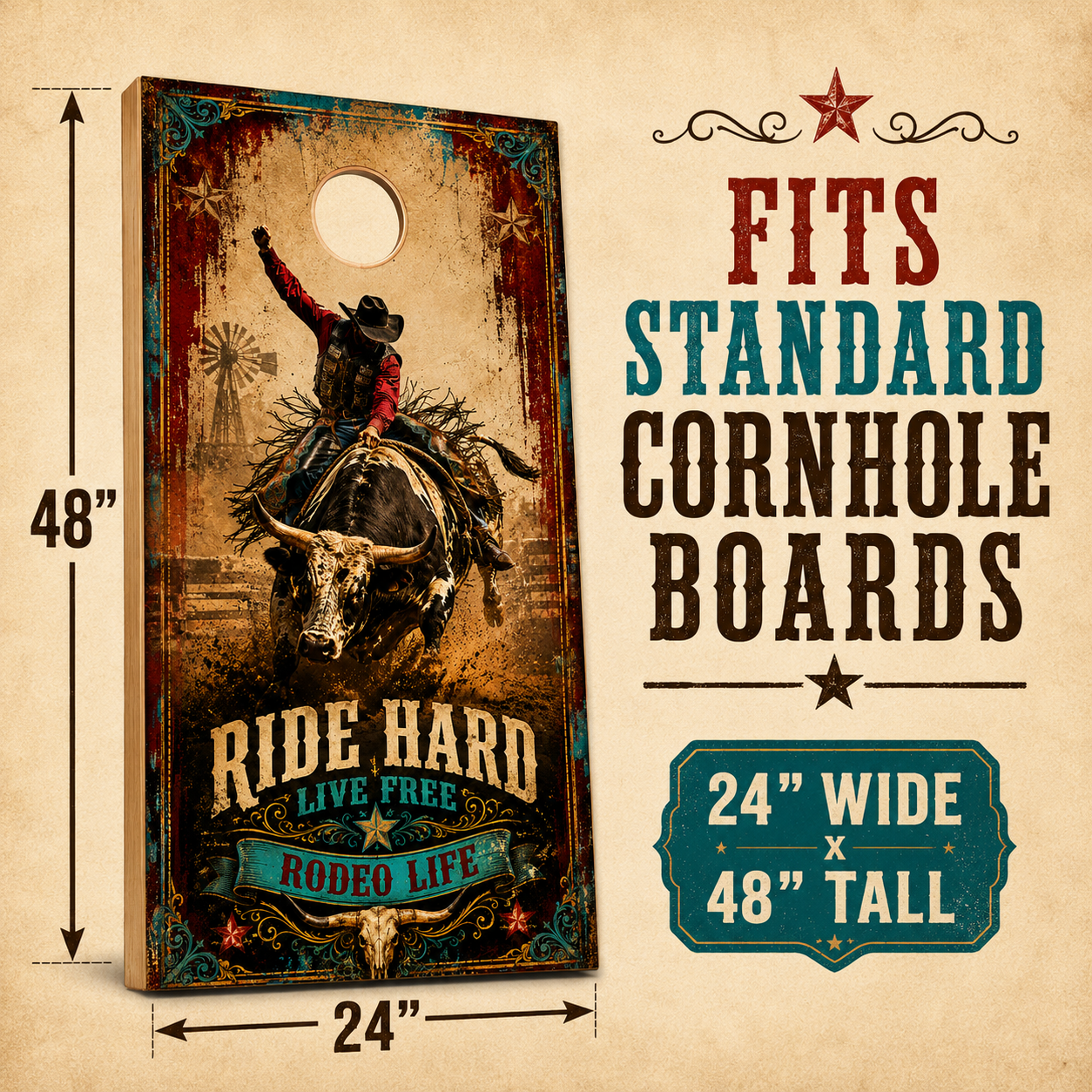 Rodeo Cornhole Board Wraps - Western Bull Rider Vinyl Wrap Set of 2