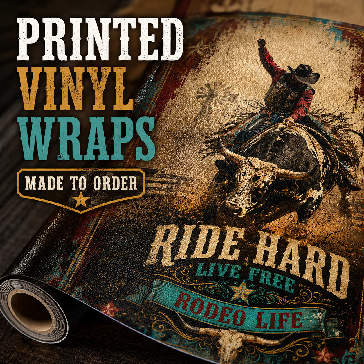 Rodeo Cornhole Board Wraps - Western Bull Rider Vinyl Wrap Set of 2