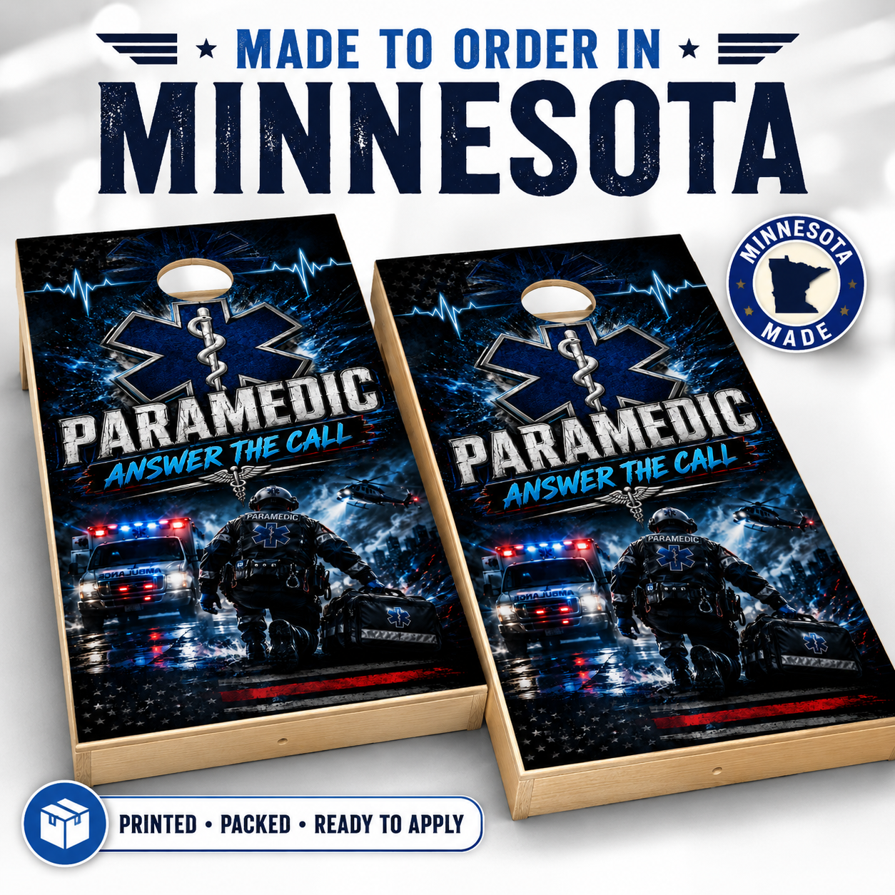 Paramedic Cornhole Board Wraps - EMS Answer The Call Vinyl Wrap Set of 2